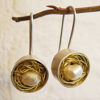 Ohrringe - Perle, Silber, vergoldet